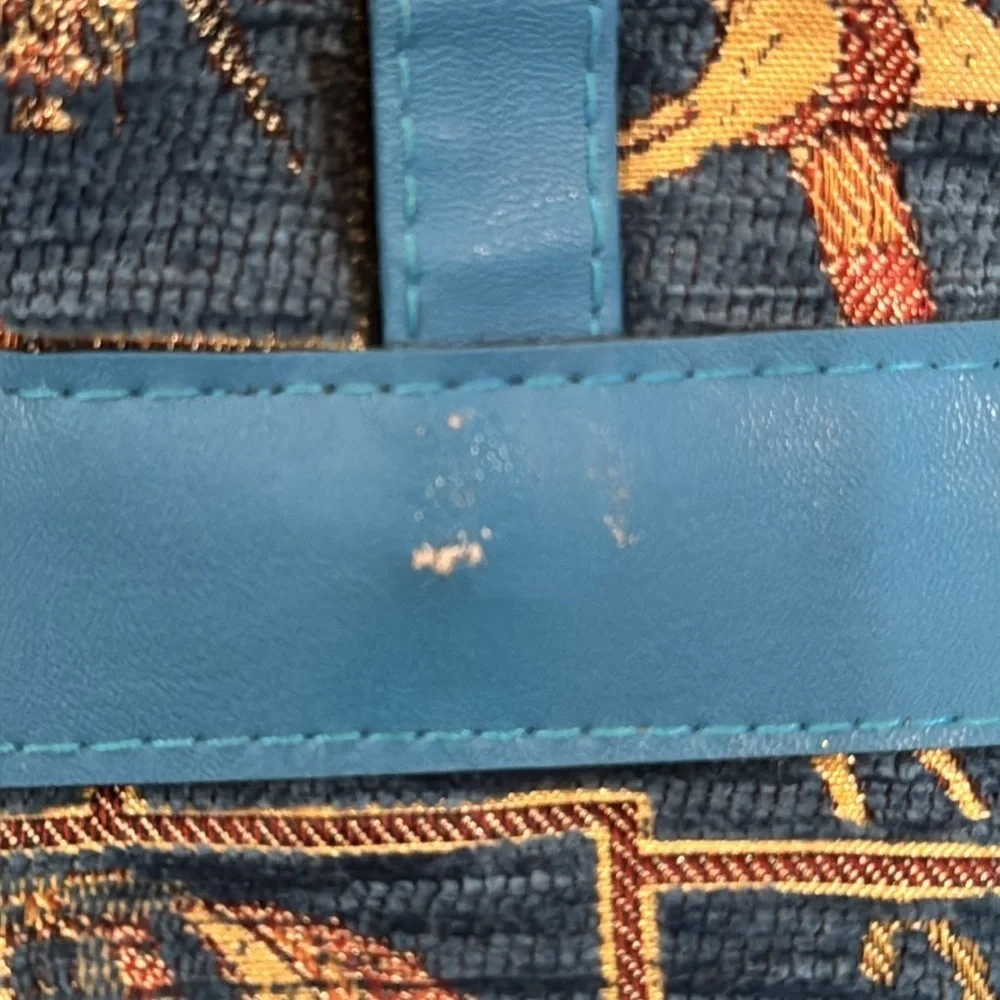 Motif Turkish Blue Tapestry & Vegan Leather Satchel Crossbody Bag